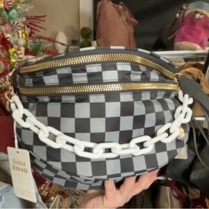 The Gold Blush Checkered Black and Gray nylon Bag